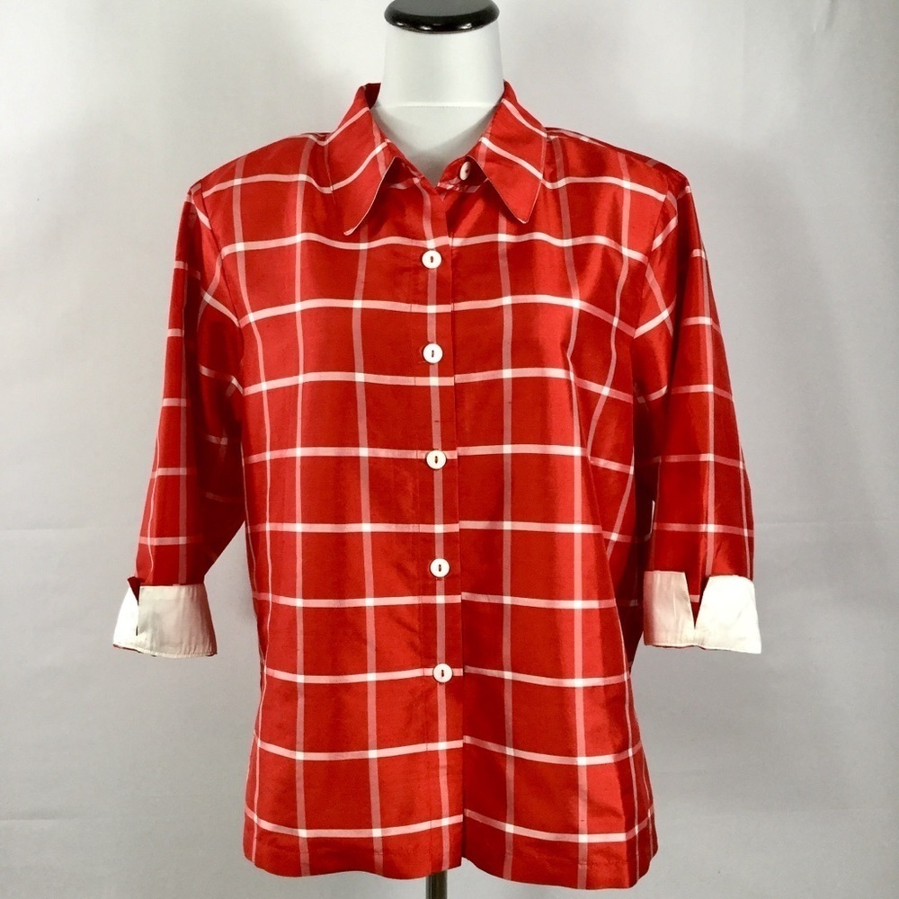 NWT Linea by Louis Dell'Olio Size XL Red Plaid Women's Top